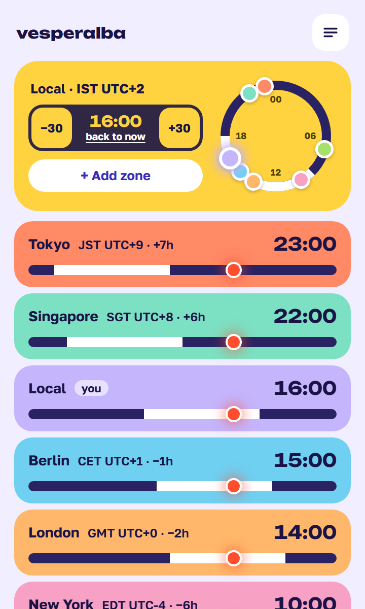 Planning a meeting: time moved to 16:00 and every zone converted